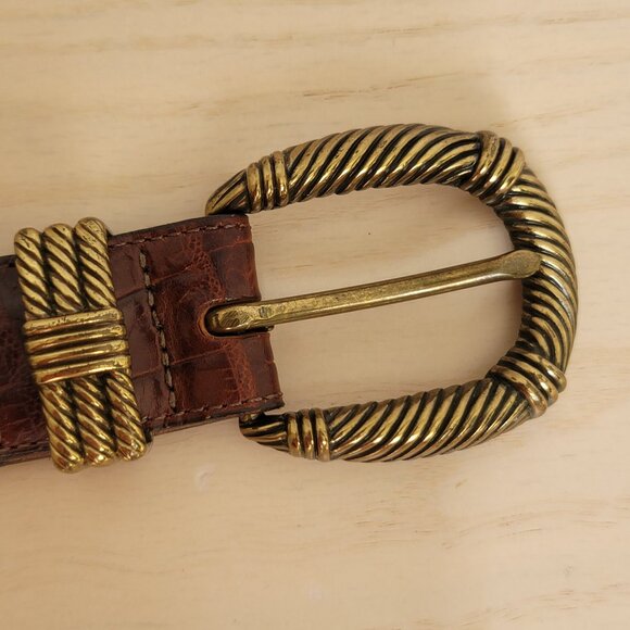 Vintage Brighton 50108 Croc Embossed Brown Leather Brass Buckle Belt Size S - Picture 7 of 14